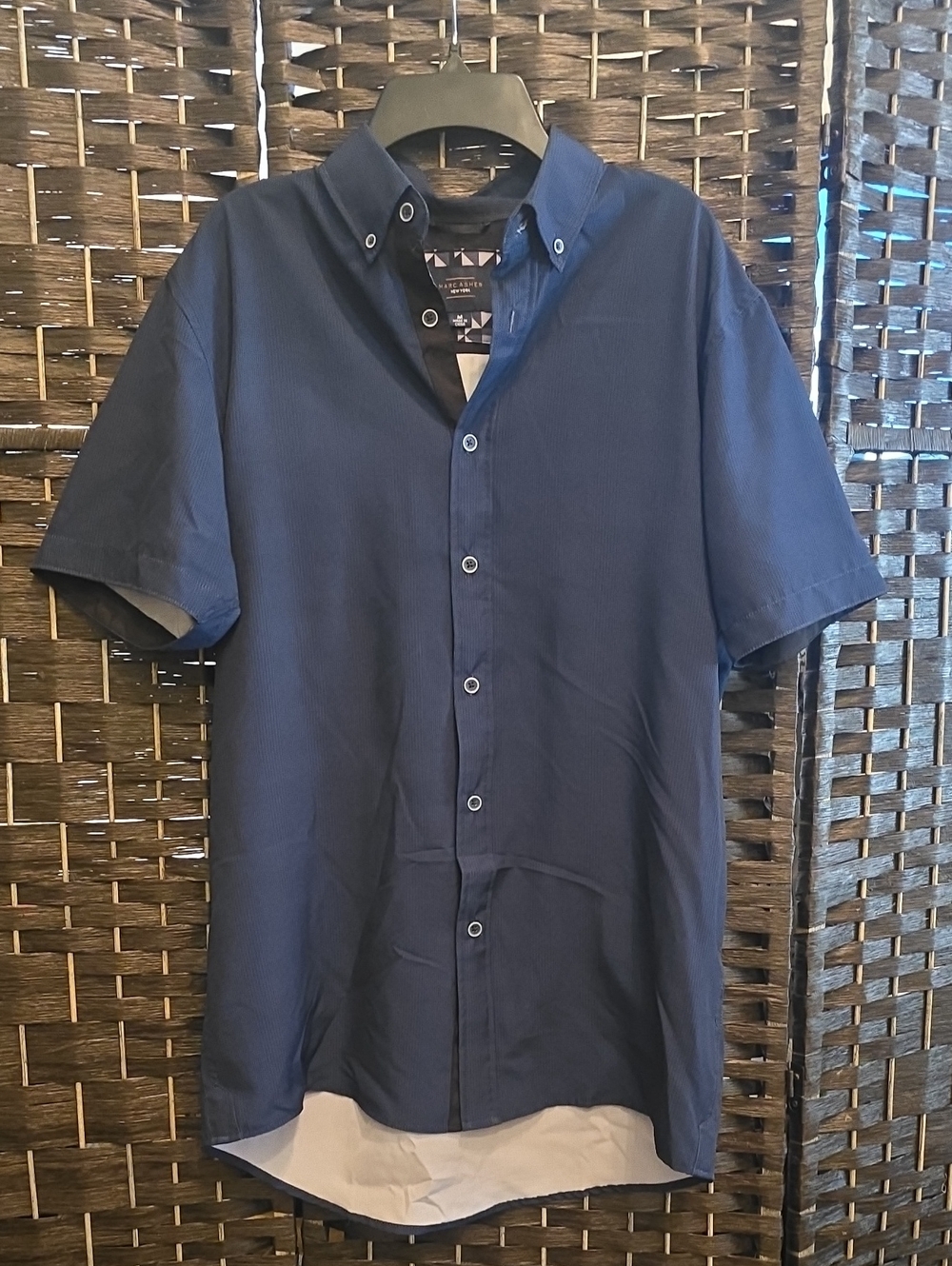 Marc Asher NY Men's Navy Short-Sleeve Button-Down Shirt, Medium
